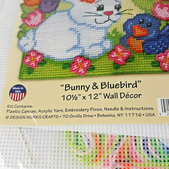 Counted Cross Stitch Bunny Bluebird Flowers Spring - Picture 3 of 4